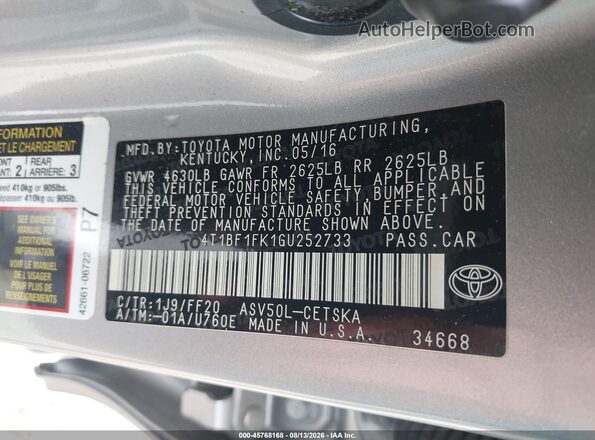 4T1BF1FK1GU252733 2016 TOYOTA CAMRY Silver Engine compartment view