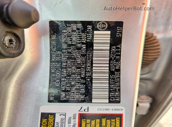 4T1BF1FK1HU623231 2017 TOYOTA CAMRY Silver Շարժիչի բաժամունքի տեսք