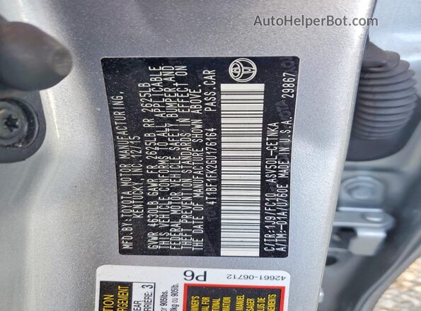 4T1BF1FK2GU176164 2016 TOYOTA CAMRY Silver Вид наклейки з VIN-кодом