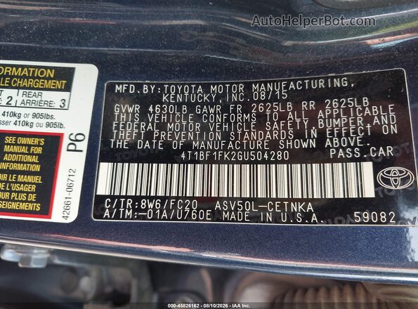 4T1BF1FK2GU504280 2016 TOYOTA CAMRY Dark Blue Շարժիչի բաժամունքի տեսք