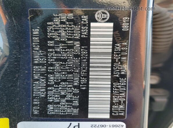 4T1BF1FK2HU432871 2017 TOYOTA CAMRY Blue Շարժիչի բաժամունքի տեսք