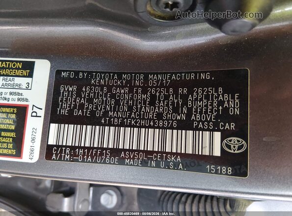 4T1BF1FK2HU438976 2017 TOYOTA CAMRY Gray Widok komory silnika