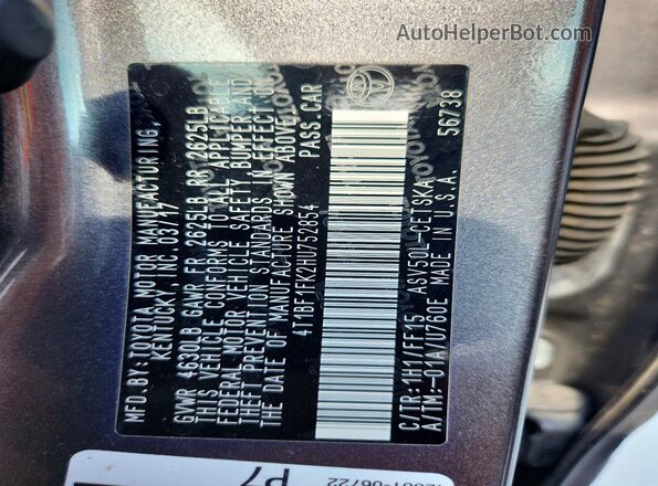 4T1BF1FK2HU752854 2017 TOYOTA CAMRY Gray Engine compartment view