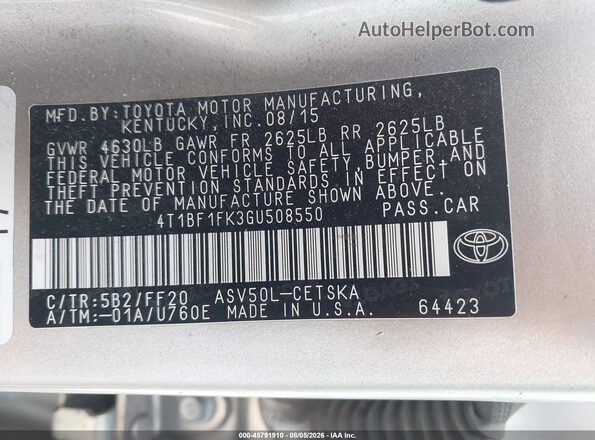 4T1BF1FK3GU508550 2016 TOYOTA CAMRY Brown Engine compartment view