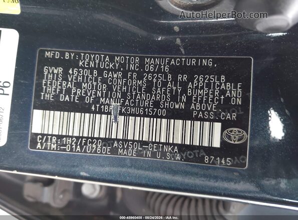 4T1BF1FK3HU615700 2017 TOYOTA CAMRY Black Вид підкапотного простору