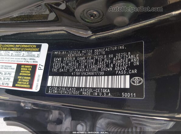 4T1BF1FK3HU617799 2017 TOYOTA CAMRY Black ძრავის განყოფილების ხედი