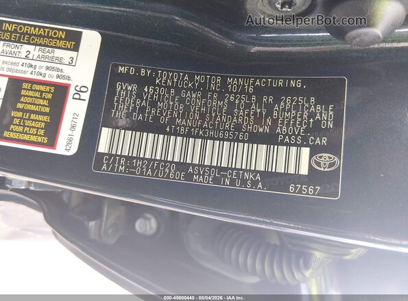 4T1BF1FK3HU695760 2017 TOYOTA CAMRY Gray Engine compartment view
