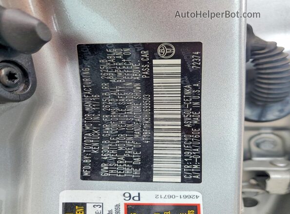 4T1BF1FK3HU699503 2017 TOYOTA CAMRY Серебряный Вид наклейки с VIN-кодом