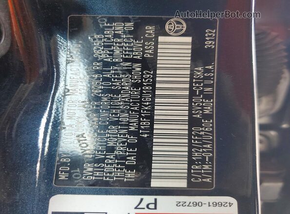 4T1BF1FK4GU181592 2016 TOYOTA CAMRY Charcoal VIN sticker view
