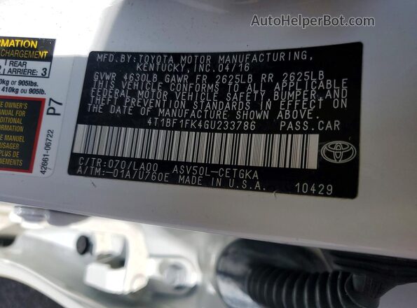 4T1BF1FK4GU233786 2016 TOYOTA CAMRY Белый Вид подкапотного пространства