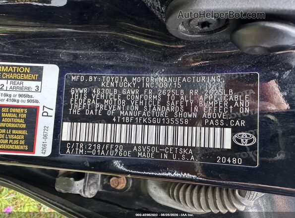 4T1BF1FK5GU135558 2016 TOYOTA CAMRY Black Vista del compartimento del motor