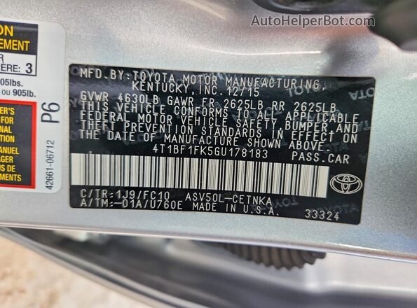 4T1BF1FK5GU178183 2016 TOYOTA CAMRY Silver Engine compartment view