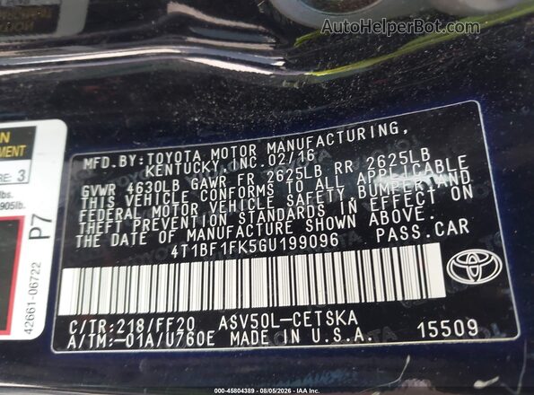4T1BF1FK5GU199096 2016 TOYOTA CAMRY Black Вид підкапотного простору