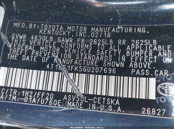 4T1BF1FK5GU207696 2016 TOYOTA CAMRY Black Widok komory silnika