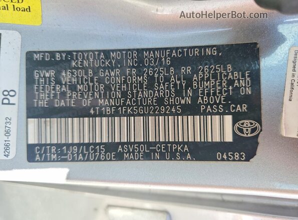 4T1BF1FK5GU229245 2016 TOYOTA CAMRY Silver Widok komory silnika