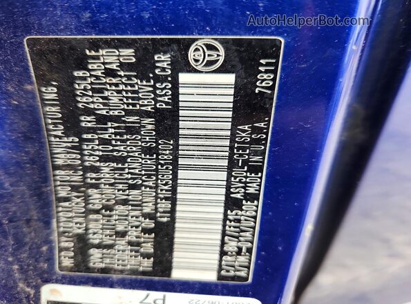 4T1BF1FK5GU518402 2016 TOYOTA CAMRY Blue Vista de la etiqueta del VIN