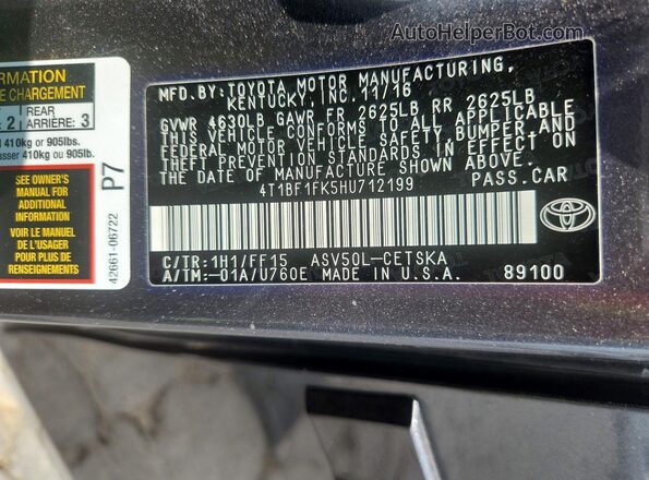 4T1BF1FK5HU712199 2017 TOYOTA CAMRY Gray Engine compartment view