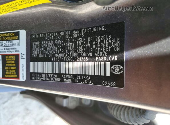 4T1BF1FK6GU121765 2016 TOYOTA CAMRY Gray Vista del compartimento del motor