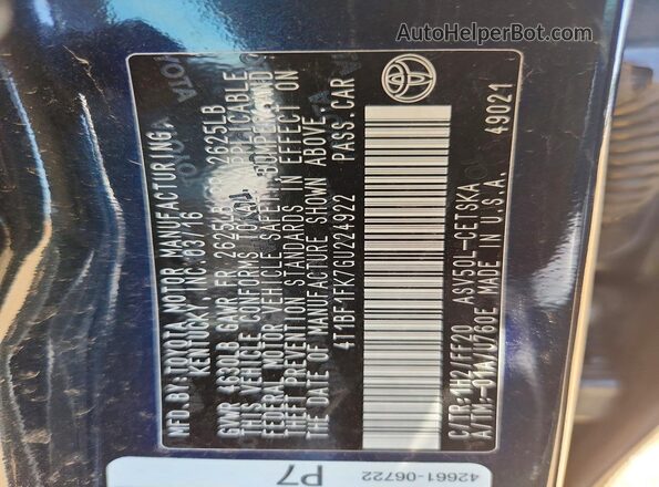 4T1BF1FK7GU224922 2016 TOYOTA CAMRY Blue Vista del compartimento del motor