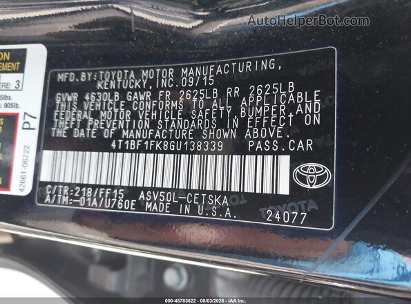 4T1BF1FK8GU138339 2016 TOYOTA CAMRY Black Vista del compartimento del motor