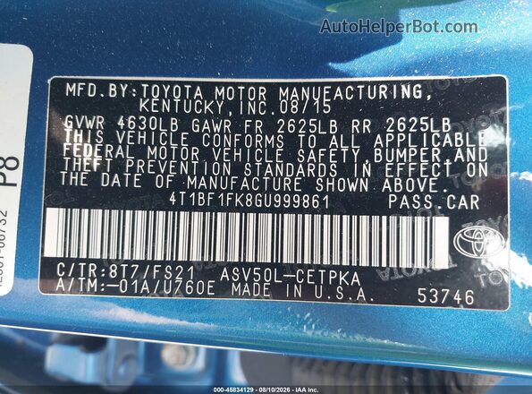 4T1BF1FK8GU999861 2016 TOYOTA CAMRY Blue Widok komory silnika