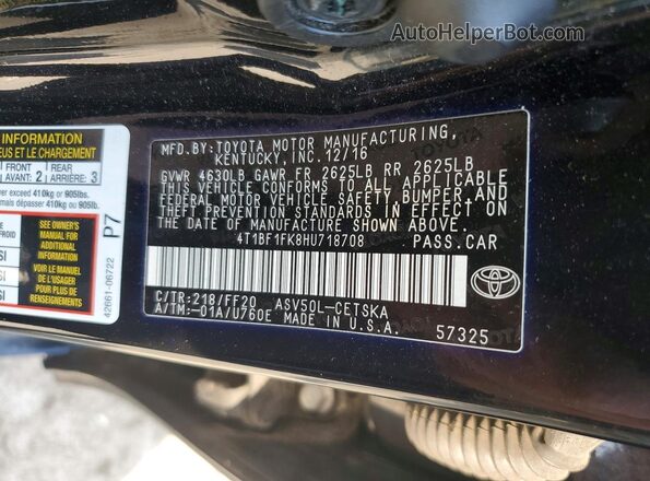 4T1BF1FK8HU718708 2017 TOYOTA CAMRY Black Widok komory silnika