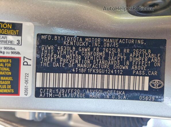 4T1BF1FK9GU124112 2016 TOYOTA CAMRY Silver ძრავის განყოფილების ხედი