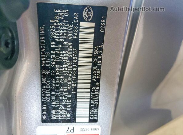 4T1BF1FK9GU189767 2016 TOYOTA CAMRY Silver Widok komory silnika