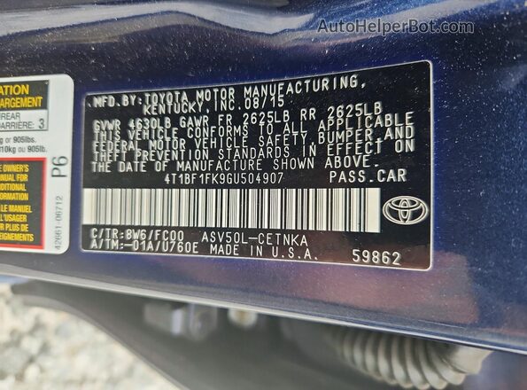 4T1BF1FK9GU504907 2016 TOYOTA CAMRY Blue Вид підкапотного простору