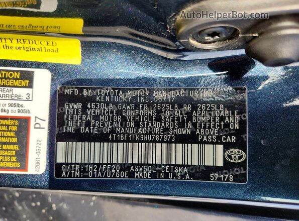 4T1BF1FK9HU787973 2017 TOYOTA CAMRY Blue Widok komory silnika