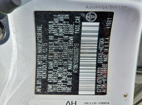 4T1BK1EB0GU206713 2016 TOYOTA AVALON White Vista del compartimento del motor