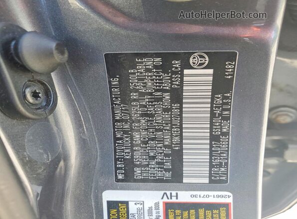 4T1BK1EB1JU270816 2018 TOYOTA AVALON Gray Widok naklejki z numerem VIN