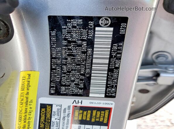 4T1BK1EB3GU221948 2016 TOYOTA AVALON Silver Engine compartment view