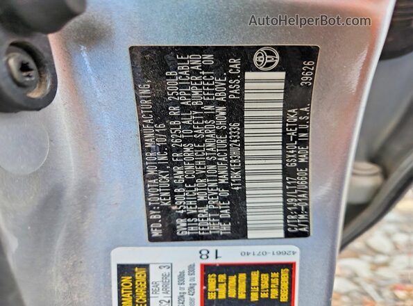 4T1BK1EB3HU243336 2017 TOYOTA AVALON Silver Շարժիչի բաժամունքի տեսք