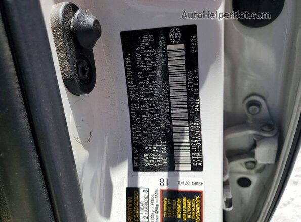 4T1BK1EB5HU264639 2017 TOYOTA AVALON White VIN sticker view