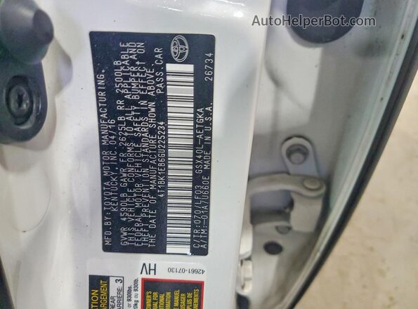 4T1BK1EB6GU225234 2016 TOYOTA AVALON White ძრავის განყოფილების ხედი