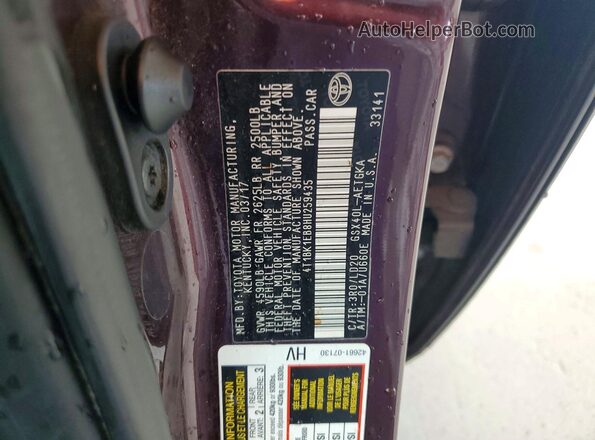 4T1BK1EB8HU259435 2017 TOYOTA AVALON Burgundy Engine compartment view