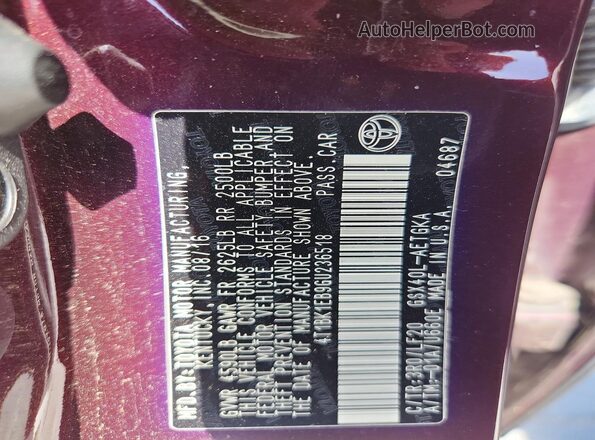 4T1BK1EB9GU236518 2016 TOYOTA AVALON Темно-бордовый Вид подкапотного пространства