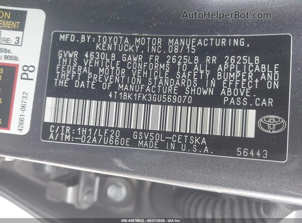 4T1BK1FK3GU569070 2016 TOYOTA CAMRY Gray Vista del compartimento del motor