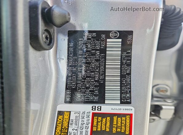4T1BZ1FB0KU026778 2019 TOYOTA AVALON Silver Widok komory silnika
