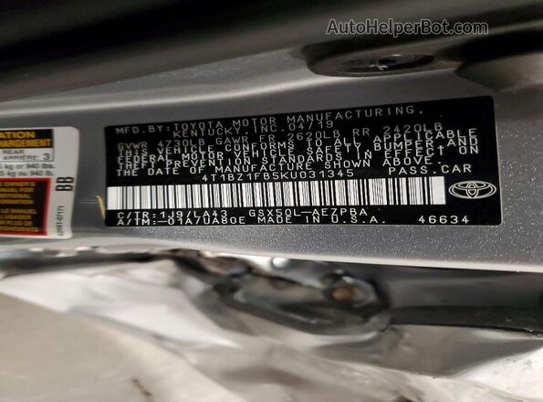 4T1BZ1FB5KU031345 2019 TOYOTA AVALON Silver Engine compartment view
