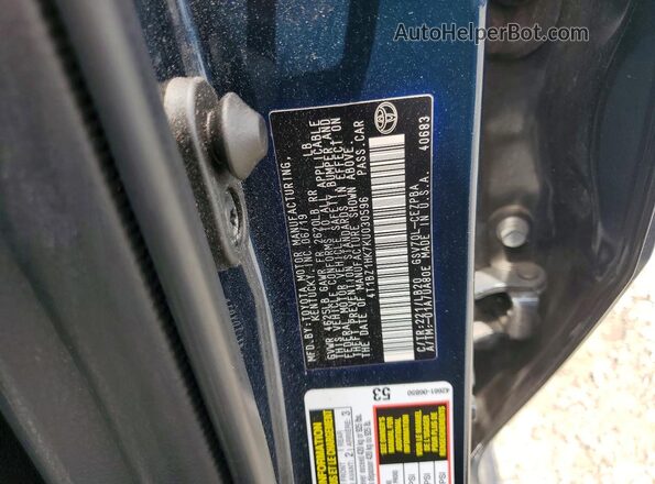 4T1BZ1HK7KU030596 2019 TOYOTA CAMRY Black Вид наклейки з VIN-кодом