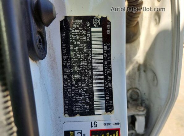 4T1C11AK0LU936662 2020 TOYOTA CAMRY White Շարժիչի բաժամունքի տեսք