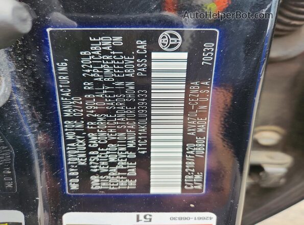 4T1C11AK0LU939433 2020 TOYOTA CAMRY Black Engine compartment view