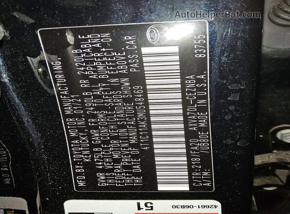 4T1C11AK3MU548469 2021 TOYOTA CAMRY Black 