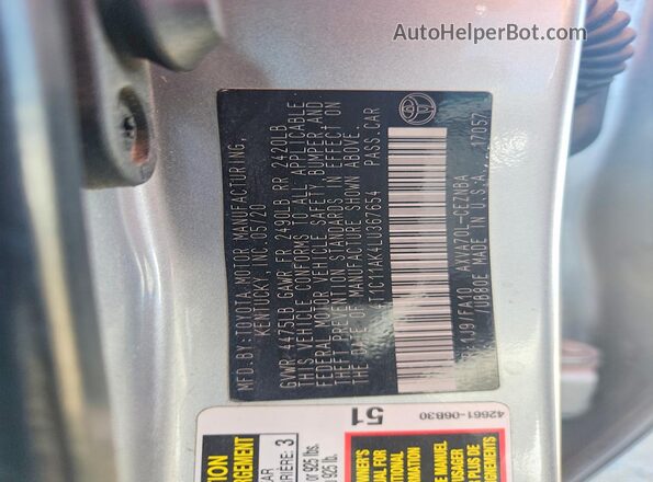 4T1C11AK4LU367654 2020 TOYOTA CAMRY Silver Շարժիչի բաժամունքի տեսք