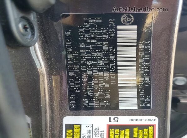 4T1C11AK7LU907627 2020 TOYOTA CAMRY Угольный Вид наклейки с VIN-кодом