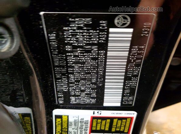4T1C11AK8NU030648 2022 TOYOTA CAMRY Черный Вид наклейки с VIN-кодом