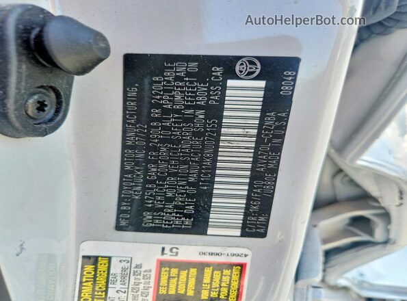4T1C11AK8NU072155 2022 TOYOTA CAMRY White Vista del compartimento del motor