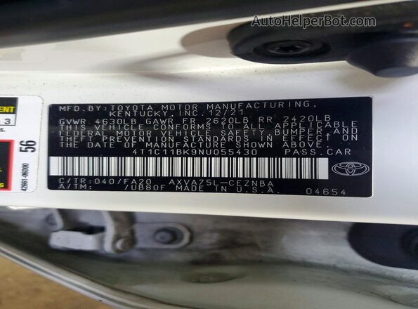 4T1C11BK9NU055430 2022 TOYOTA CAMRY White ძრავის განყოფილების ხედი